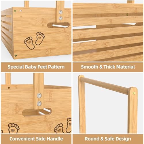 BAMBOOHOMIE Baby Shower Crate Closet, Baby Baskets with Hangers Handle, Baby Crate Box for Baby Shower, Welcome Gift Basket for Newborn Baby, Pregnancy Gift for New Parents (Natural, Large Size) - Image 2