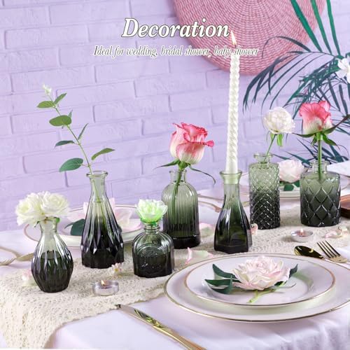 UPBUD Green Glass Bud Vases Set of 12, Mini Flower Vase for Centerpieces - Image 6