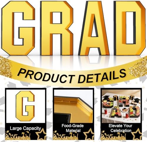 Grad Charcuterie Letters Fillable for Graduation Party Decorations, 13.7 Inch Gold Grad Cardboard Letters Charcuterie Boards Paper Mache Letter Trays for Grad Table Centerpieces Party Supplies - Image 5