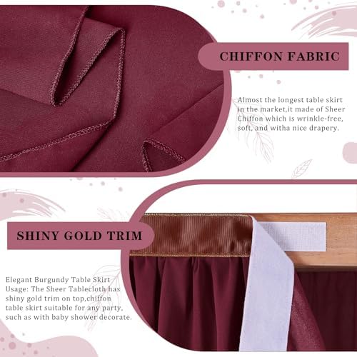 Burgundy Table Skirt for Party：2 Layer Chiffon Table Skirts Rectangle Tables Baby Shower Wedding Birthday Decorations 9FT - Image 7