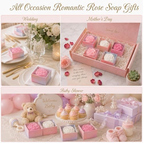 Loopeer 50 Pcs Rose Soap Favors for Wedding Bridal Shower Mini Flower Shaped Scented Soap Guest Gift Bulk with Box for Baby Shower Birthday Party Anniversary Decor(Beige, Pink, Rose Red) - Image 7