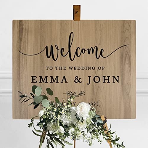 Andaz Press Large Wooden Welcome Sign for Wedding, Rustic Welcome Sign 16" x 20" Custom Names & Date Minimal Woodland Wedding Signage English Oak MDF Wood Finish Wedding Reception Indoor Outdoor Signs - Image 3