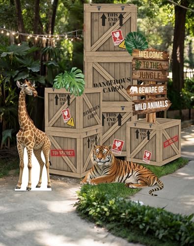 Jungle Safari Party Decorations – 10 Inch Jungle Theme Favor Boxes with Wild Animal Cardboard Cutouts for Birthday Party, Trunk or Treat Car Decor - Image 4