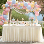Ivory Tablecloth for 8 Foot Rectangle Tables with Ruffle Tulle Table Skirt - Image 7