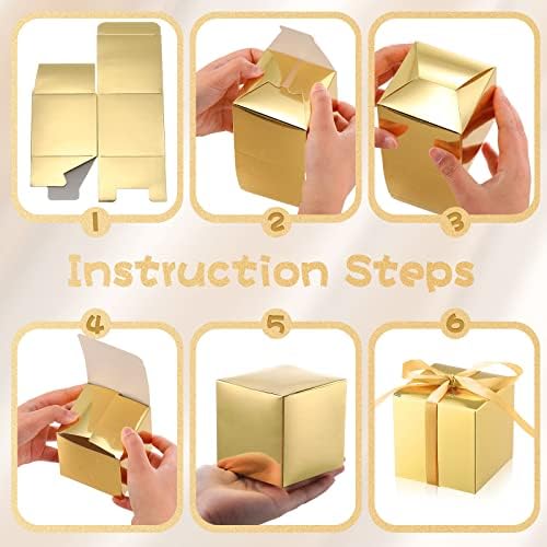 Glenmal 200 Pcs Small Gift Boxes 3x3x3 Inches Gold with Ribbons Kraft - Image 3