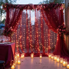 20×10ft Burgundy Tulle Backdrop Curtain with Lights String for Parties, Sheer Photo Backdrop Curtains for Wedding Party Photography Background - Image 6