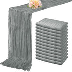12 Pack Gray 10FT Cheesecloth Table Runner Rustic Gauze Fabric Cheese Cloth Table Runner for Wedding Bridal Baby Shower Table Decor 20 x 120 Inch Long Boho Sheer Birthday Party Table Decorations by FoliafeelHome