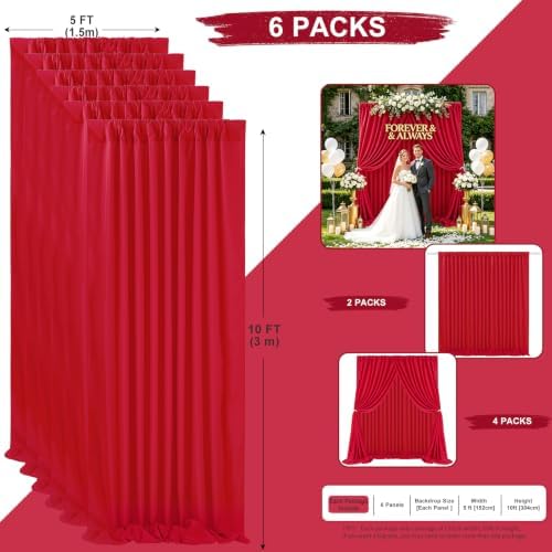 Red Backdrop Curtains 30ftx10ft Christmas Polyester Photo Drapes - Image 3