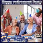 Funnymoom 400 Pcs Happy Retirement Party Supplies for 50 Guests Navy Blue and Silver Disposable Plates Napkins Cups Forks for Retired Party Decoration Favor for Women Men(Blue and Sliver, Retirement) - Image 4