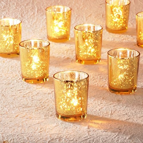 Homemory 36 Pcs Gold Votive Candle Holders, Mercury Glass Candle Holder, Tealight Candle Holders for Table Centerpieces, Baby Shower, Party, Anniversary, Wedding, Home Decor, Halloween, Christmas by Homemory