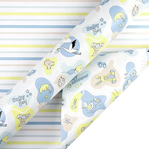 WRAPAHOLIC 30 Inch Reversible Wrapping Paper - 24 inch X 65.6 feet Jumbo Roll Baby Boy Design, Perfect for Kids Birthday, Party, Holiday, Baby Shower Packing - Image 2