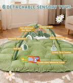 5-in-1 Baby Play Gym and Tummy Time Mat, 12 Learning Cards, Plush Activity Mat with 6 Toys, Convertible to Ball Pit, Baby Gift, Green - Image 3