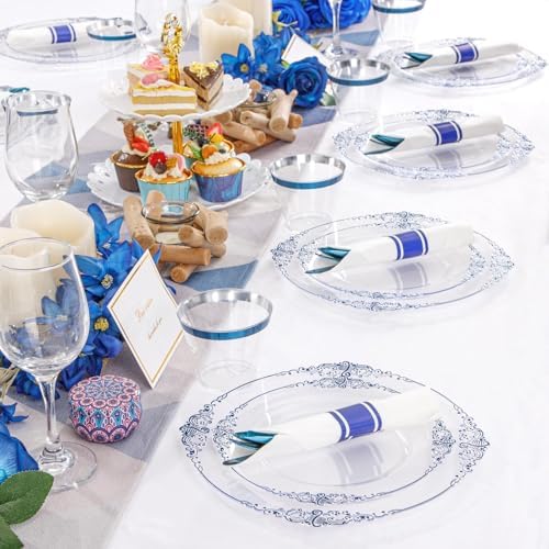 Hioasis 175 Pcs Clear Blue Plates for Graduation - Image 4