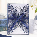 AdasBridal 50pcs Navy Blue Laser Cut Wedding Invitations Cards Blank by AdasBridal