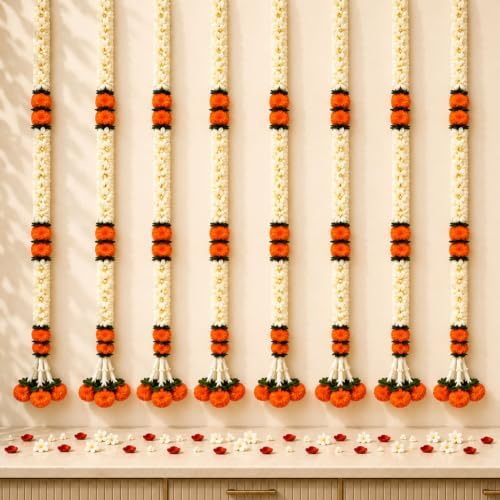 LoveNspire Artificial Jasmine Marigold Garland for Festive Decorations - Indian Flowers for Wedding, Diwali, Day of the Dead, Outdoor Wall Hanging & Indoor Home Décor 1.5Feet / 18Strings by LOVENSPIRE
