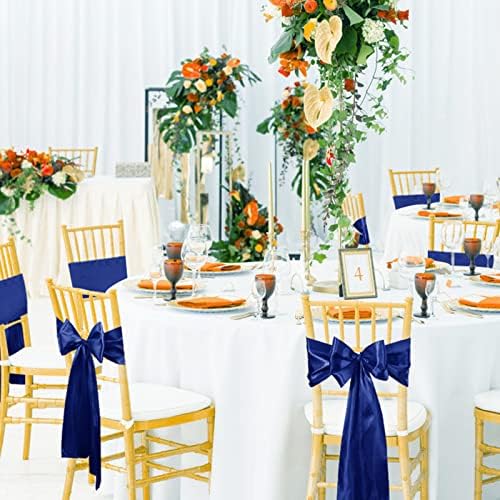 XunYee 80 Pack Satin Chair Sashes for Wedding Chair Decoration Chair Cover Bow Ties Sash for Engagements Graduations Events Banquet Parties Supplies (Royal Blue) - Image 7