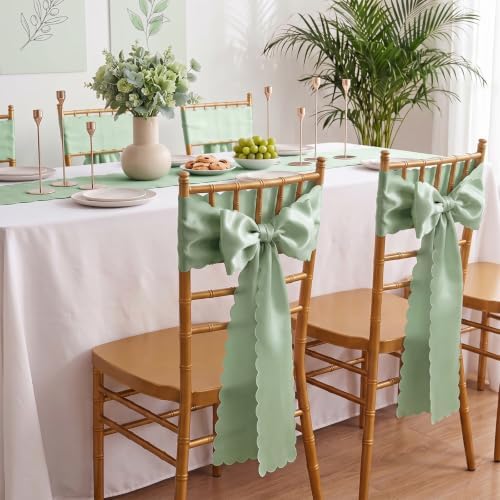 50 Pcs Sage Green Satin Chair Sashes Bows, 7 x 108 Inch - Image 4