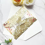 Hosmsua 50pcs Customized Champagne Laser Cut Butterfly Flora Quinceanera Invitation Cards with Envelopes 5.12 x 7.3 Inch Invitations for Quinceañera Wedding Invite (Champagne/Light Gold Glitter) - Image 6