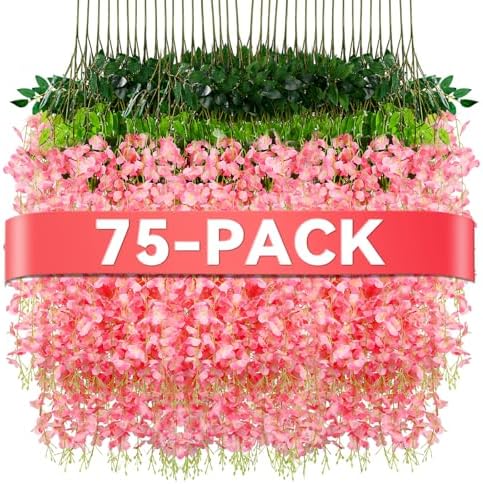 Alotiki Pink Wisteria Hanging Flowers, 75 Pack Fake Hanging Flowers by CreateABetterLife