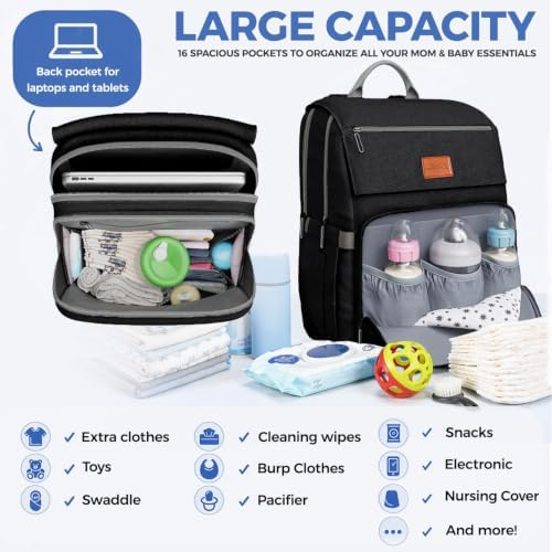 Pillani Baby Diaper Bag Backpack - Baby Bag for Girls & Boys, Large Waterproof Diaper Backpack - Baby Shower Gifts for Boys & Registry Must Haves - Travel Diaper Bags with Changing Pad - Newborn Stuff - Image 2
