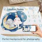 Personalized Baby Milestone Blanket for Boys Girls Baby Month Blanket- First Year Calendar Monthly Growth Chart - Moon Elephant Halloween Birthday Gifts for Infant Todder - Image 2