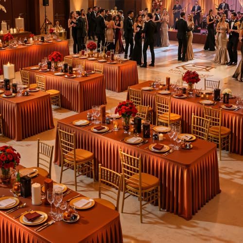 1 Pack Terracotta Satin Tablecloths Rectangle 6FT, Glitter Spandex Fitted Stretch Table Covers Wrinkle-Free Floor Length Shimmer Table Skirt for Weddings Parties Baby Shower Banquets Vendor Events - Image 6