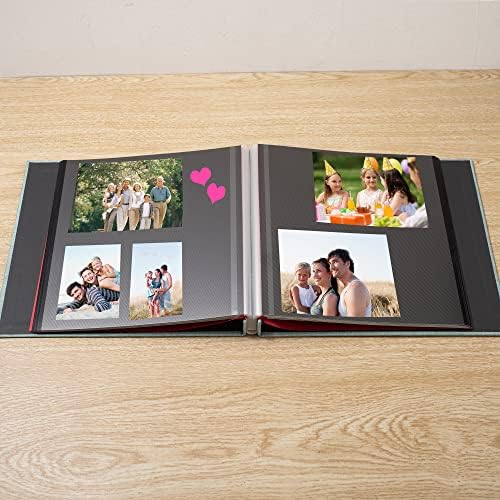 Large Photo Album Self Adhesive for 4x6 8x10 Magnetic Scrapbook Album DIY 60 Black Sticky Pages Linen Cover Photo Album(Green) - Image 3