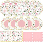 Funnymoom 200 Pcs Pink Wild Floral Party Decorations Paper Plates Serve 50 by Funnymoom