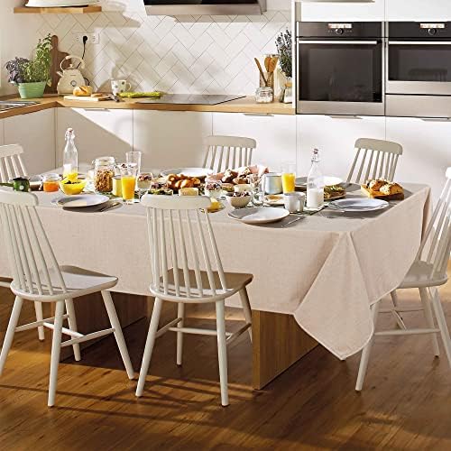 Fitable Beige Faux Linen Tablecloth Rectangle 60x102 Inch for 6 Ft Tables - Image 2