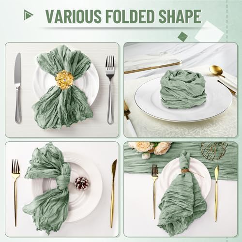 Cupuamon 50 Pack Cheesecloth Napkins 20x20 Inch Dinner Table Napkins Boho Washable Rustic Gauze Napkins Bulk for Wedding Bridal Baby Shower Party Decor (Sage Green) - Image 4