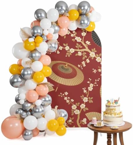 Paper Fan Umbrella Harmony Arch Backdrop Cover 7.2 ft 2 Sided Wedding Arch Covers Stretchy Backdrop Round Top for Birthday, Party, Baby Shower Decorations by Unknown
