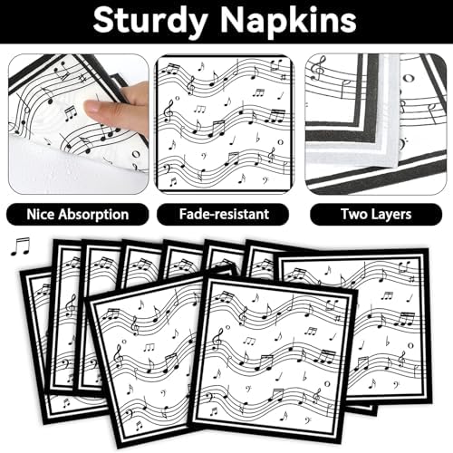 200Pcs Musical Note Plates Napkins Music Notes Themed Party Tableware Set Baby Shower Dinnerware Disposable Music Dessert Plates for Concert Birthday Party Baby Shower Decor Supplies Serve 50 - Image 4