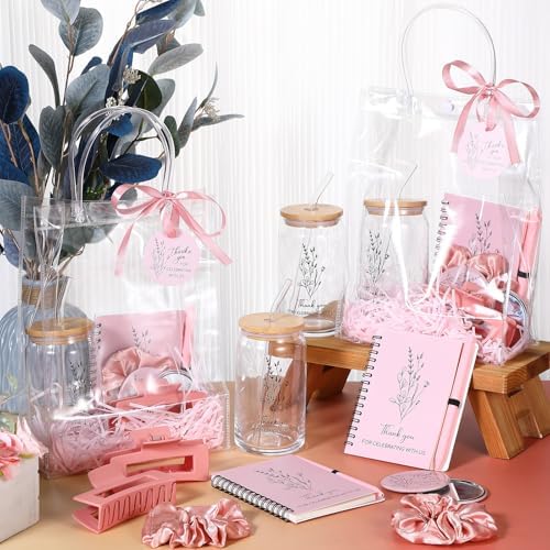 Zeyune 6 Sets Baby Shower Prizes for Wedding Bridal Shower Gifts Party Favors Including Glass Notebooks Ballpoint Pen Mirror Hairpins Hair Bands Gift Bag Thank You Cards(Pink,Classic) - Image 2