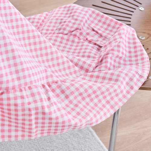 vctops Farmhouse Pink Plaid Ruffle Table Cloth, Boho Cotton Linen Tablecloth, Washable Table Cover for Round Table Baby Shower Kitchen Party Wedding Decor (Pink,70") - Image 4
