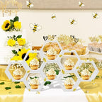 Denylo pro 8 Pcs 4.13 Inch White Cupcake Stand Hexagon Cake Farmhouse Wood Cupcake Stand with Small Bee for Baby Shower Birthday Party Table Decorations - Image 2