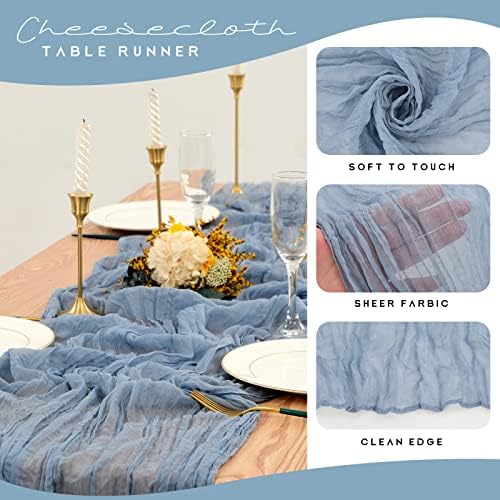 YMHPRIDE 12 Pack Cheesecloth Table Runner 35x120in Dusty Blue Table Runner - Image 4