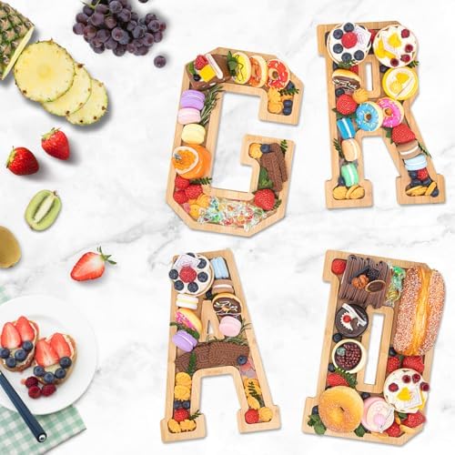 4PCS Wooden Graduation Decorations Number Charcuterie Board Box-(with 14 Balloons) GRAD Charcuterie Numbers Fillable Food Graduation Party Supplies Suitable for 2025 Party Graduation Decoration - Image 2