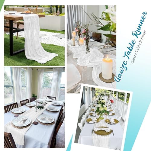8 Pack White Cheesecloth Table Runners 20x120 Inch Gauze Table Runner Cheese Cloth 10FT White Table Runner Rustic Sheer Runner for Wedding Birthday Party Baby Shower Table Decor - Image 5