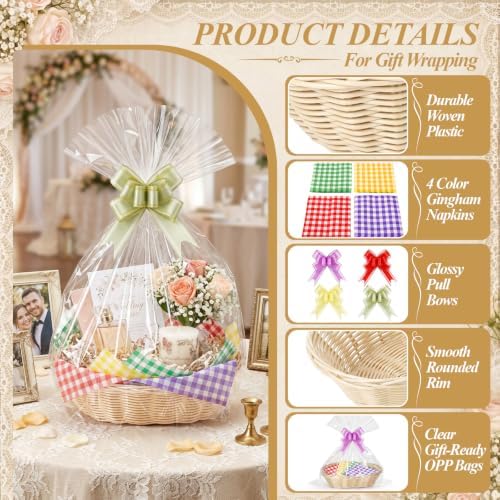 Novabright 24 Sets Baskets for Gifts Empty with Cellophane Wrap, Beige - Image 3