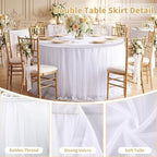 QueenDream 108in White Tutu Table Skirt Rectangle Tables or Round Tables Bridal Shower Tulle Tablecloth for Baby Shower Girls Parties Cake Dessert Table Decorations Ruffle Table Skirting - Image 5