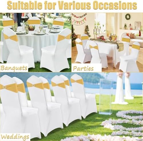 Gold Chair Sashes for Wedding 50 PackSpandex Gold Sashes for Chairs Covers Stretch Chair Sashes Band with Heart Buckle Slider Wedding Sashes Bows for Banquet Party Decorations - Image 7