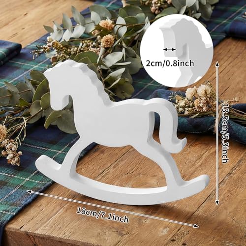 Vicenpal 6 Pack Baby Shower Wooden Vintage Rocking Horse Table Decorations for Blue Green Tartan Plaids Party Centerpieces, White Rocking Horse Decor for Baby Shower Party Wedding Birthday Decorations - Image 2