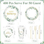 Pickmesh 400 Pcs Sage Green Birthday Party Supplies Paper Plates Serve 50 - Image 3