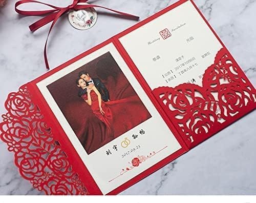 50 sets 4.9x 7 inch Red Rose Laser Cut Wedding Birthday Invitation for Quinceanera Bridal Shower Baby Shower Party Dinner Invite (Red) (Blank Whole Sets) - Image 4