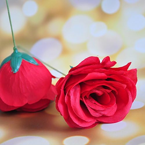 Artificial Flowers 50PCS Silk Rose with Wire Stem Fake Rose for DIY Wedding Décor Bride&Bridesmaid Bouquets Home Office Baby Shower Party Prom Centerpieces Arch Garland(Red) - Image 3