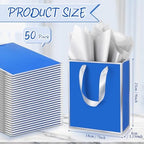 Yeaqee 50 Pcs Metallic Paepr Gift Bags Bulk with Handles,Royal Blue, Silver - Image 2