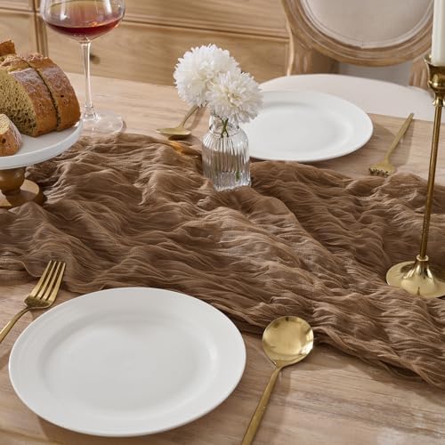 12 Pack Coffee Brown Cheesecloth Table Runners, 120 Inch 10Ft Gauze Table Runner for Wedding Birthday Party Baby Shower Home Decorations - Image 3