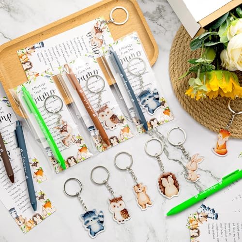 Highergo 100 Pcs Baby Shower Party Favors Bulk 50 Animal Keychains 50 Ballpoint Pens with Thank You Cards Gender Reveal Gift for Guest Baby Shower Souvenir Prize(Woodland) - Image 4