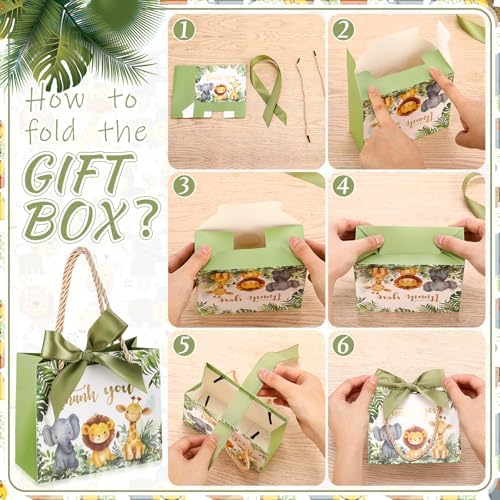 TaoBary 40 Pack 5.5''x 2.5''x4.7'' Small Jungle Safari Gift Bags with Handles Mini Paper Woodland Animal Thank You Gift Bag Bulk with Bow Ribbon for Baby Shower Boy Girl Birthday Party Supplies - Image 3