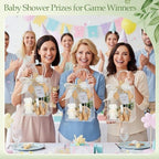 Honeydak 49 Pcs Baby Shower Prizes for Game Players 6 Sets Babysuit Shaped Bamboo Cheese Board Fork Knives Coasters Towel Potted Plant Thanks Card Gift Bag for Baby Bridal Shower Wedding Favors - Image 4